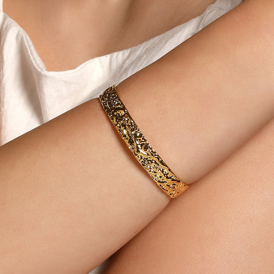 Hammered Classic 18KT Gold Plated Adjustable Cuff Bracelet