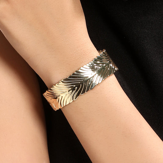 Elegant Leaf 18KT Gold Plated Adjustable Cuff Bracelet