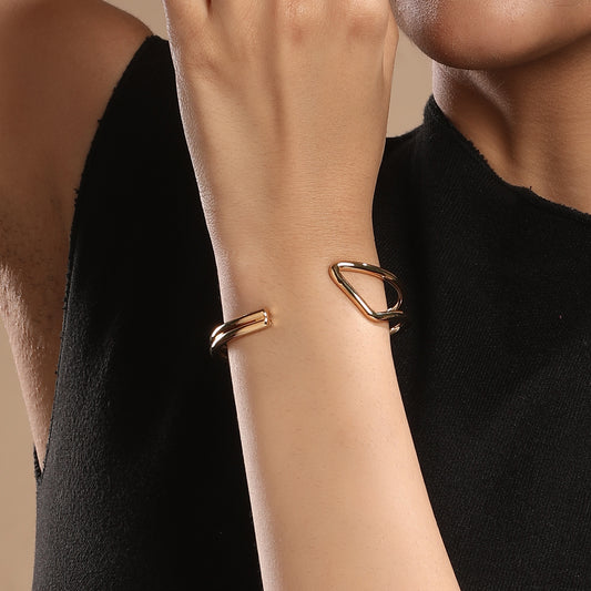 Trendy Double Cambered 18KT Gold Plated Adjustable Cuff Bracelet