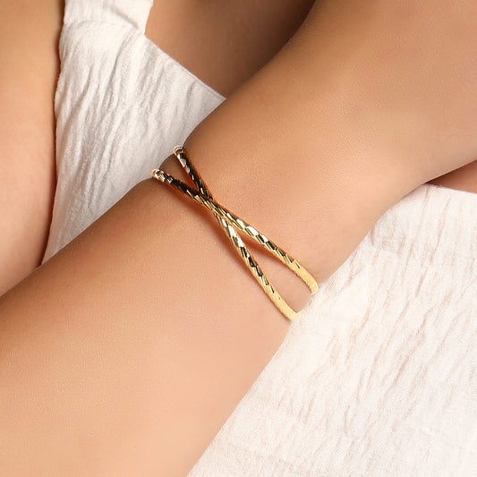 New Design Twist Cable 18KT Gold Plated Adjustable Cuff Bracelet