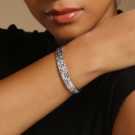 Open Hammered Silver Plated Adjustable Cuff Bracelet