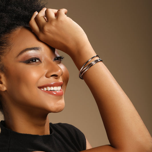 Double Cambered Silver Plated Adjustable Cuff Bracelet