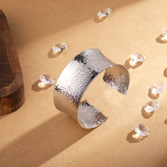 Open Wide Flat Wire Silver Plated Adjustable Cuff Bracelet