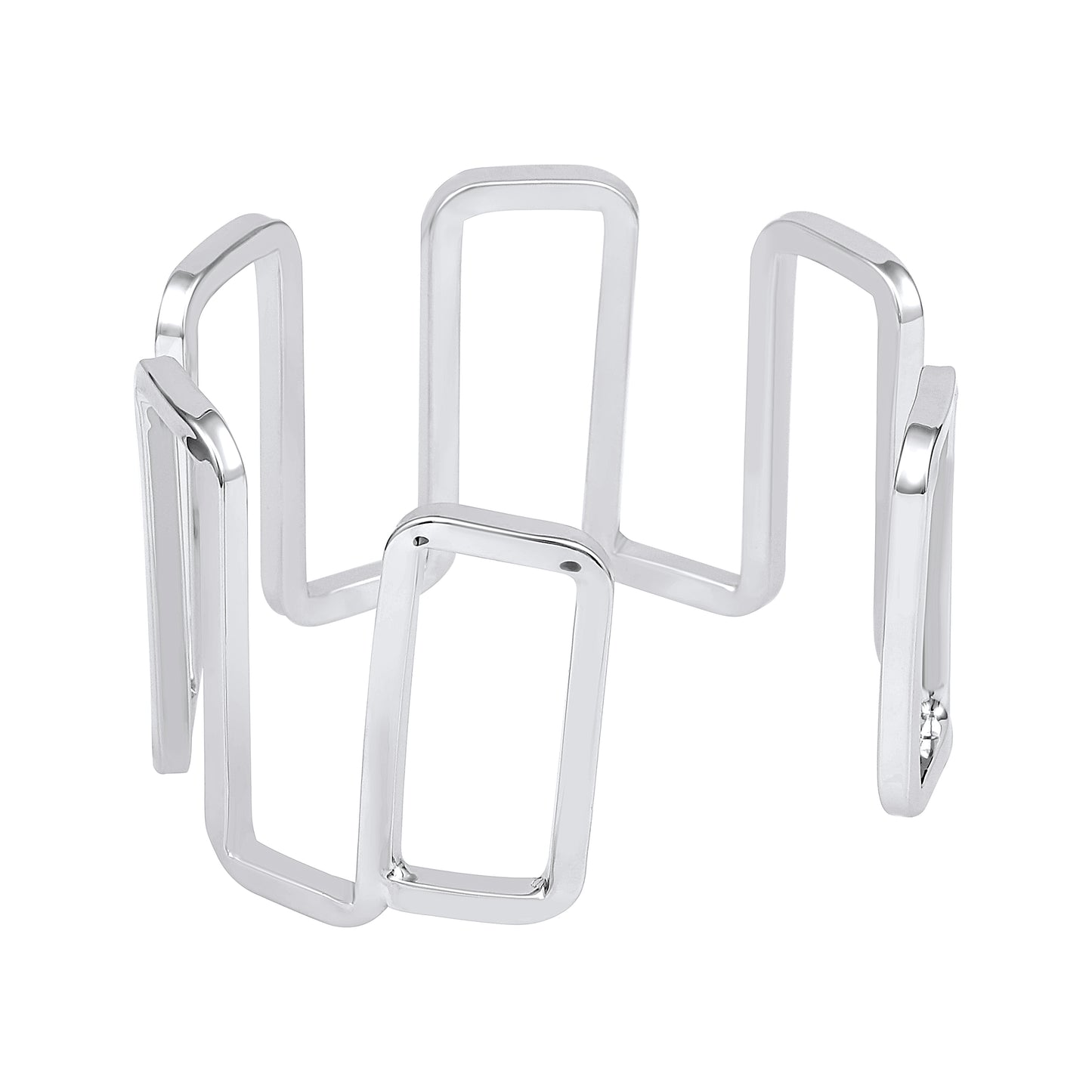 Wavy Curved Silver Plated Adjustable Cuff Bracelet