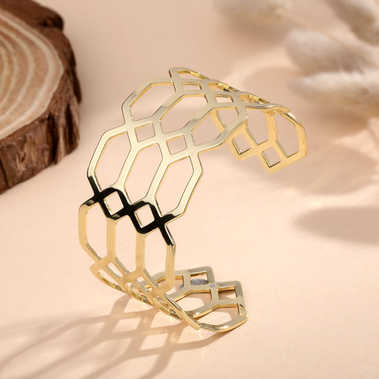 Wide Geometric 18KT Gold Plated Adjustable Cuff Bracelet
