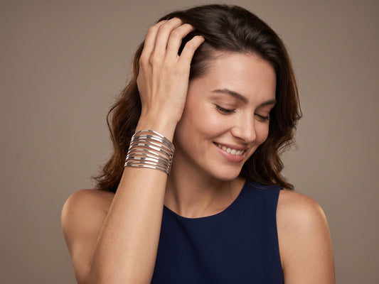 Multi Strand Parallel Silver Wide Adjustable Cuff Bracelet