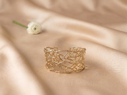 Organic Coral Web 18kt Gold Plated Adjustable Cuff Bracelet