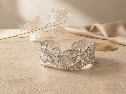 Molten Lace Filigree Silver Wide Adjustable Cuff Bracelet