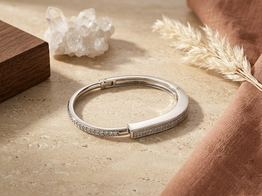 Sleek Sparkling Zircon Silver Adjustable Cuff Bracelet