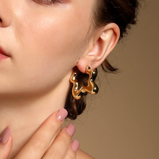 Melted Gold Sculptural Stud 18KT Gold Plated Earring
