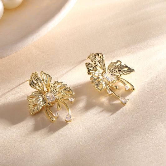 Chunky Butterfly Design 18KT Gold Plated Zircon Dangle Earring