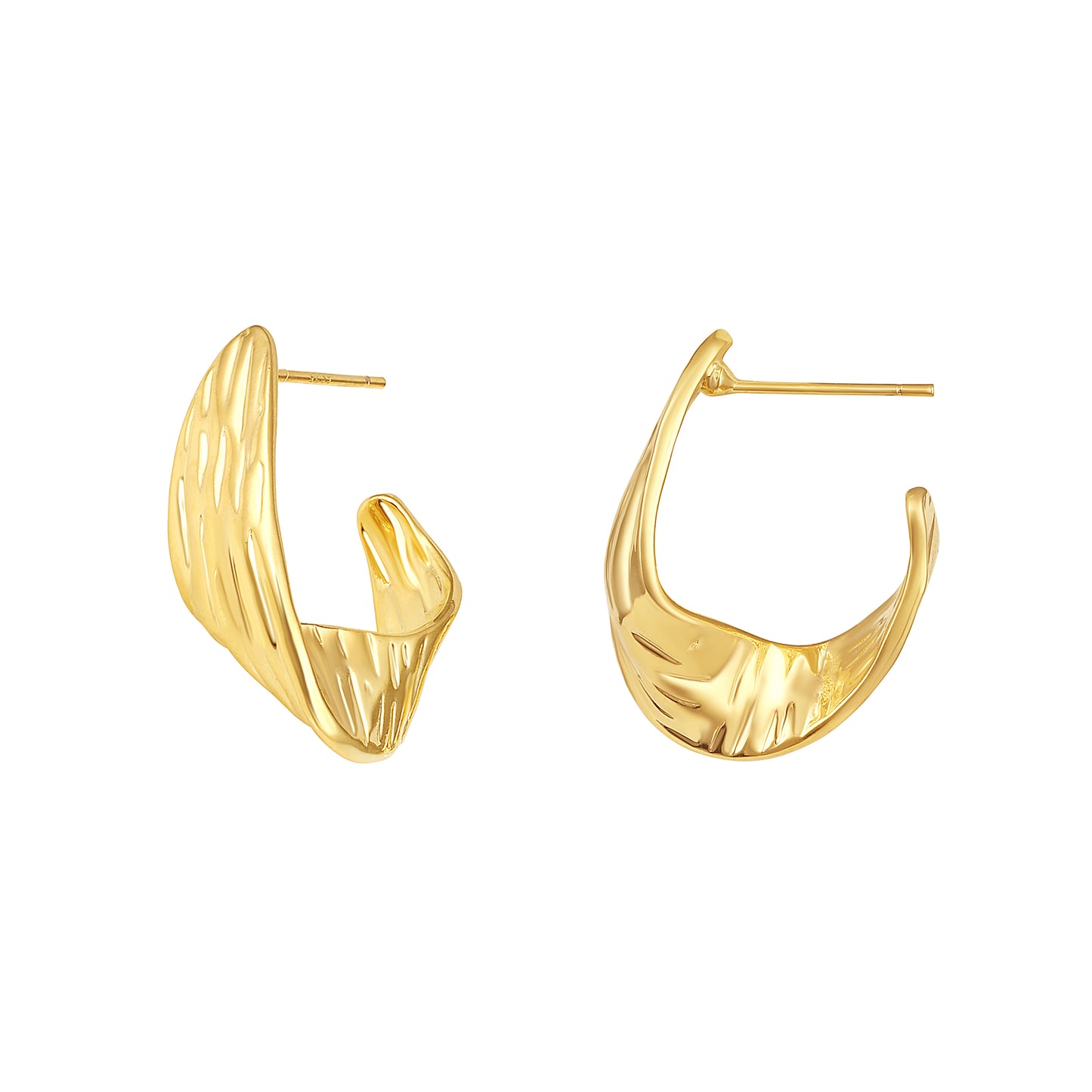 Textured Wide Curved 18KT Gold Plated Bold Sculptural Earring