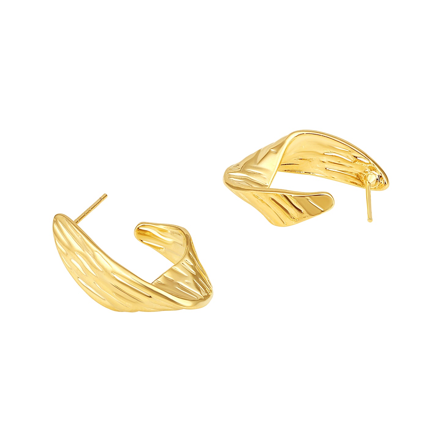 Textured Wide Curved 18KT Gold Plated Bold Sculptural Earring