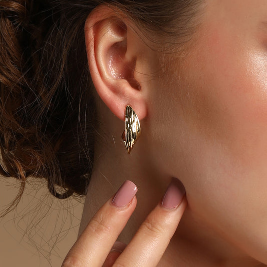 Textured Wide Curved 18KT Gold Plated Bold Sculptural Earring
