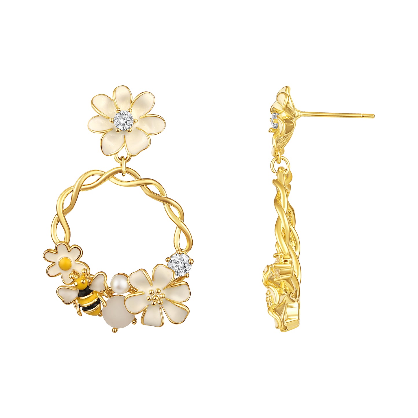 Garden Bloom Floral 18KT Gold Plated Zircon Dangle Earring