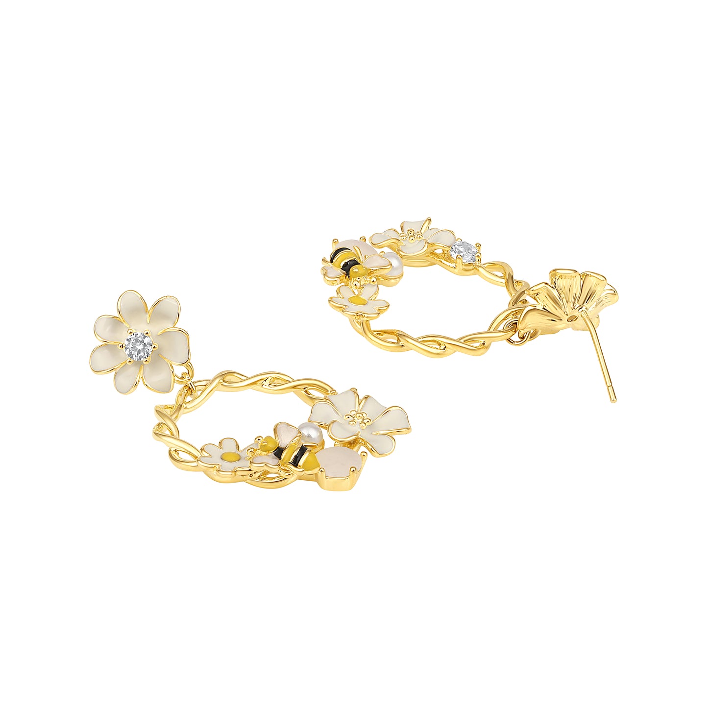 Garden Bloom Floral 18KT Gold Plated Zircon Dangle Earring