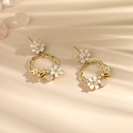 Garden Bloom Floral 18KT Gold Plated Zircon Dangle Earring