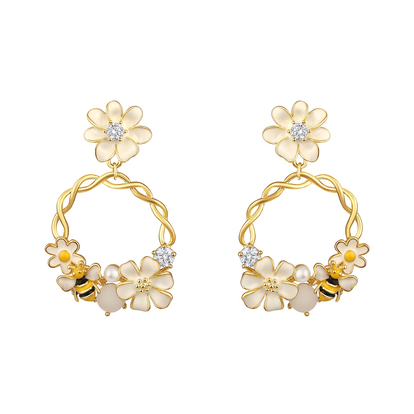 Garden Bloom Floral 18KT Gold Plated Zircon Dangle Earring