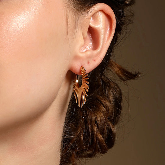 Chunky Sunburst Hoop 18KT Gold Plated Dangle Earring