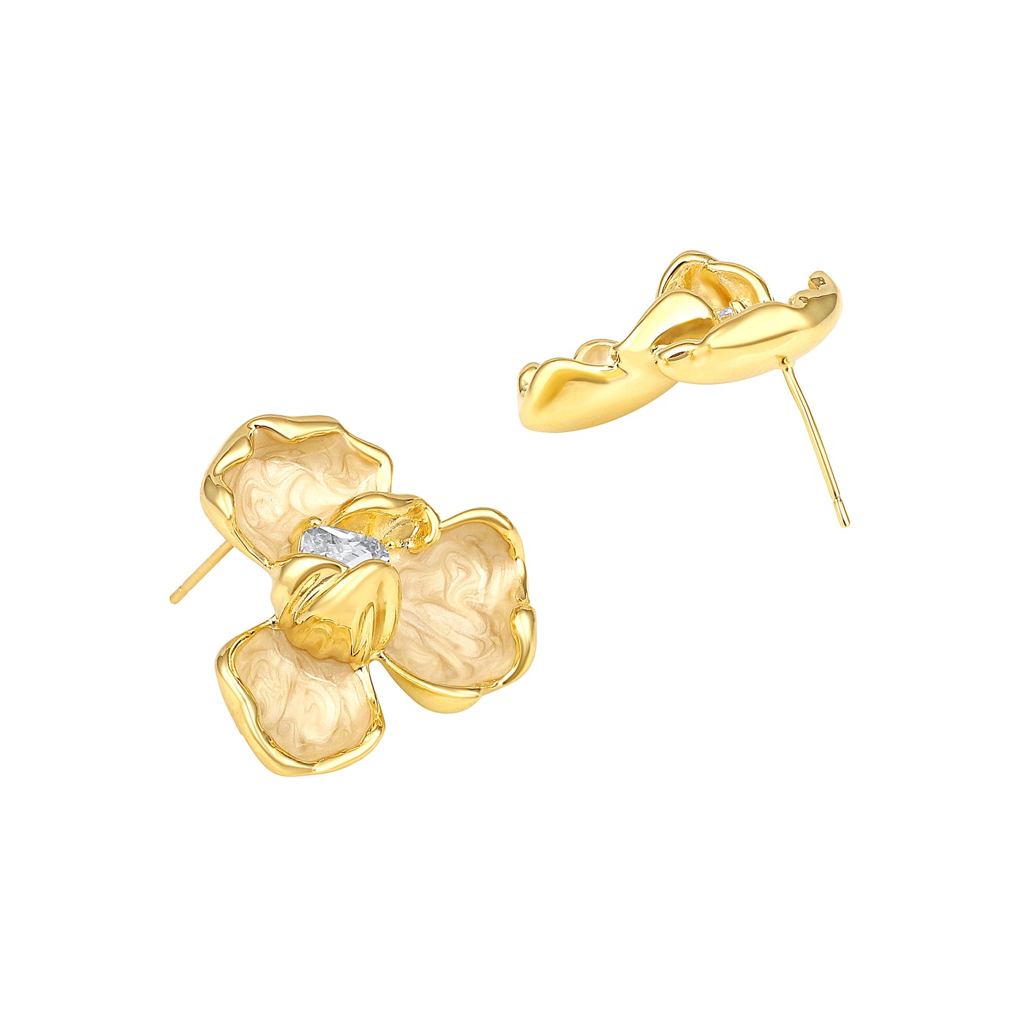 Bloom Flower Petal 18KT Gold Plated Zircon Statement Earring