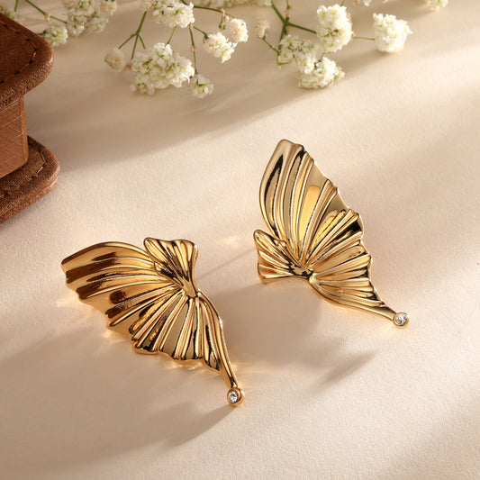 Butterfly Wing 18KT Gold Plated Single Gem Earring