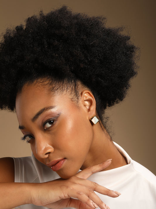 Duo Tone Square 18KT Gold Plated Stud Earring