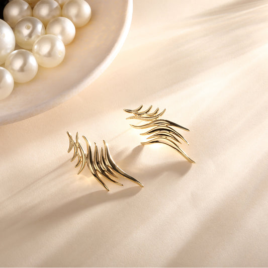 Layers Windy Leaf Design 18KT Gold Plated Drop Earring