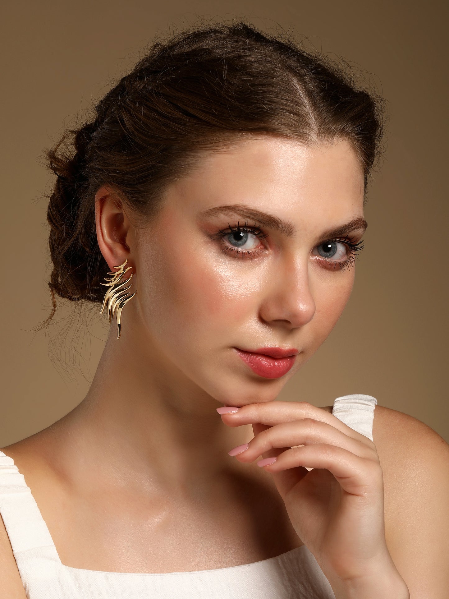 Layers Windy Leaf Design 18KT Gold Plated Drop Earring