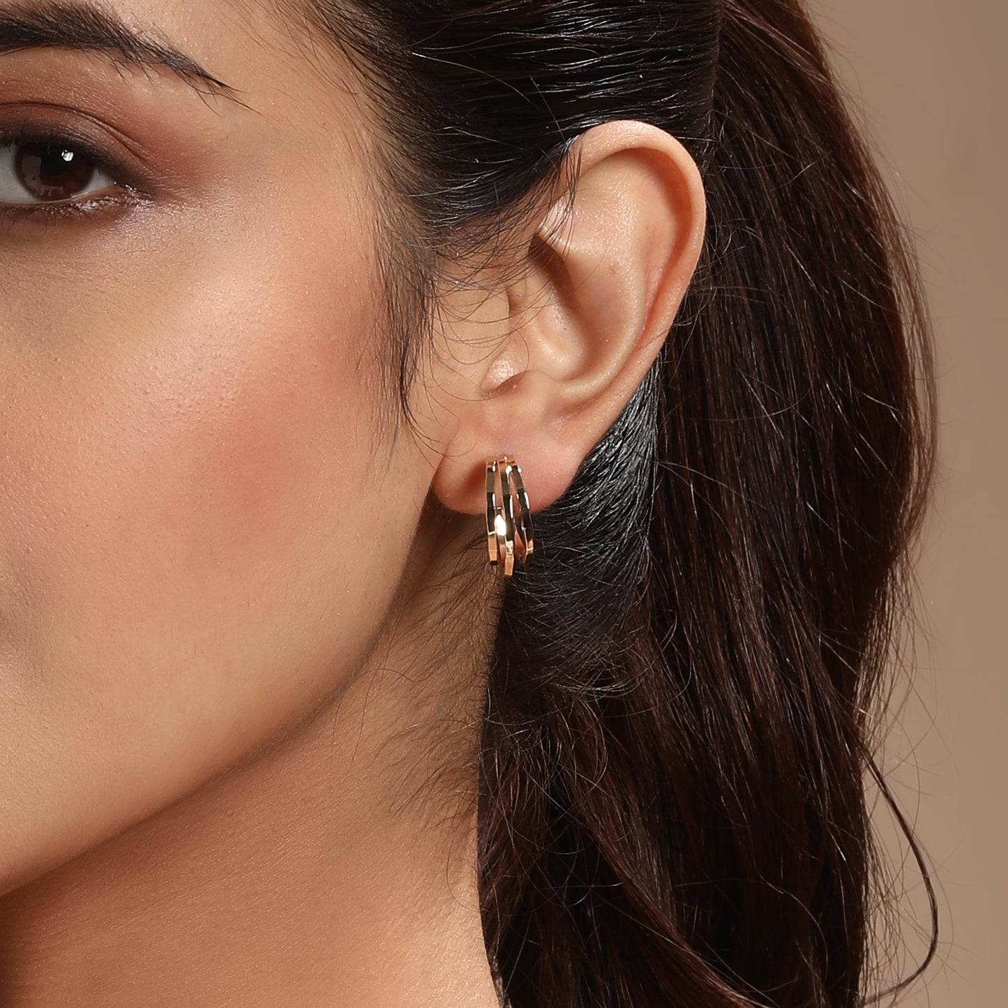 Round and Flower Design 18KT Gold Plated Set Of 3 Stud Earrings