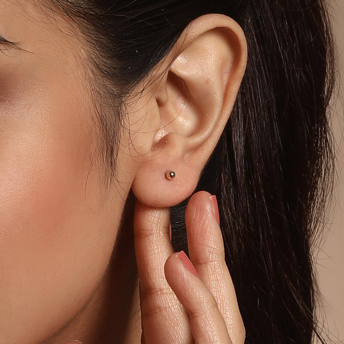 Round and Flower Design 18KT Gold Plated Set Of 3 Stud Earrings