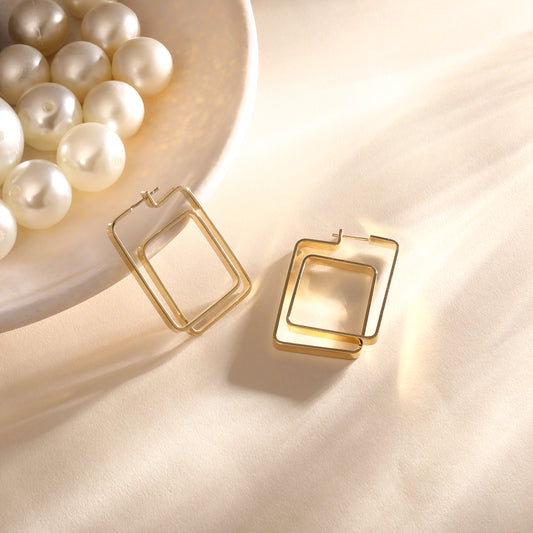 Geo-Link Square Shape 18KT Gold Plated Dangle Earring