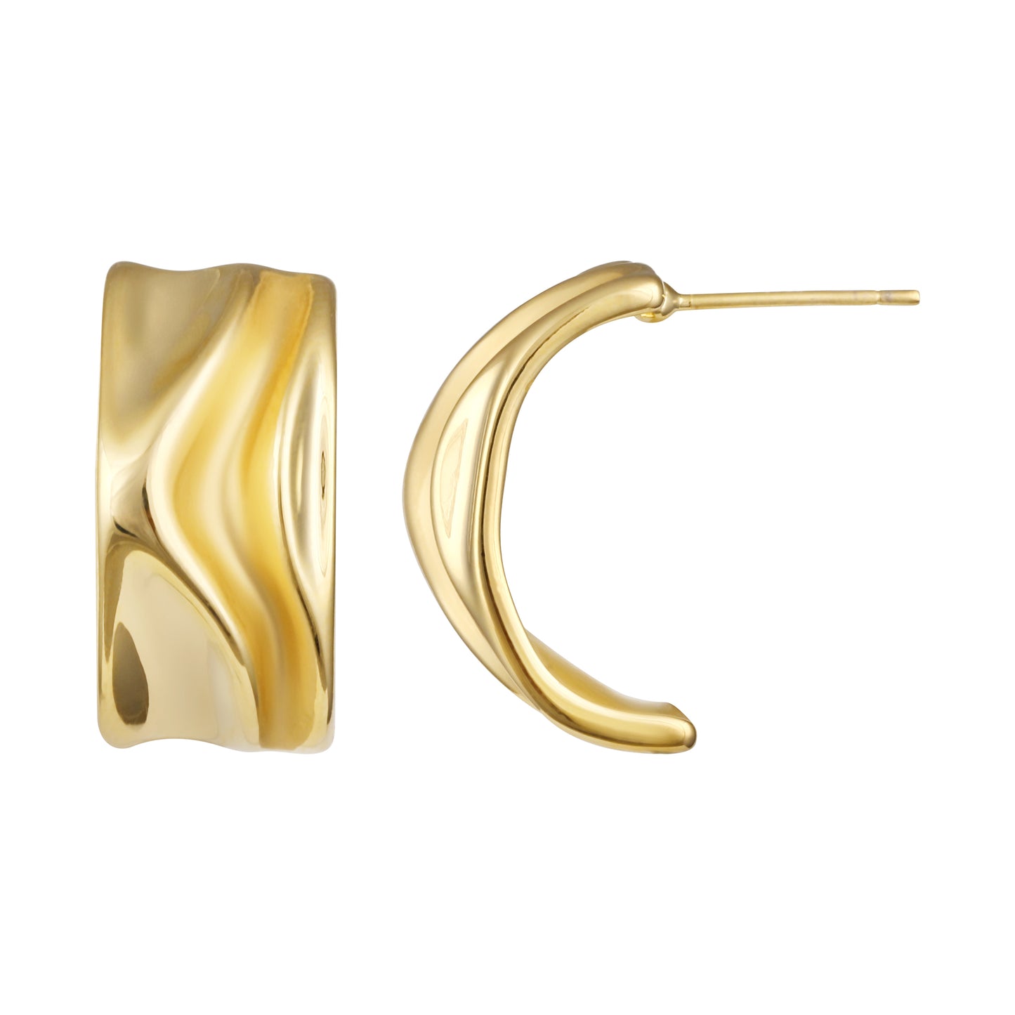 Molten "C" Shaped 18KT Gold Plated Stud Earring