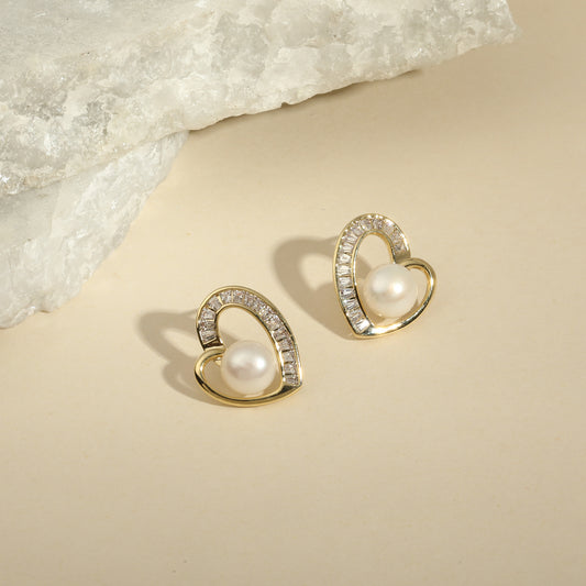 Heart Glow Romantic 18KT Gold Plated Zircon Pearl Drop Earring