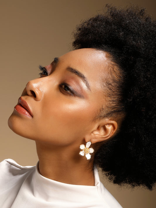 Floral Shine Design 18KT Gold Plated Zircon Stud Earring