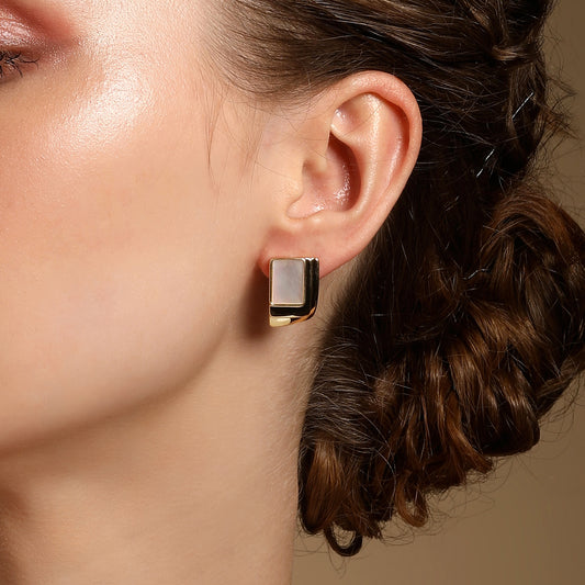 Rectangle Shape 18KT Gold Plated Stud Earring