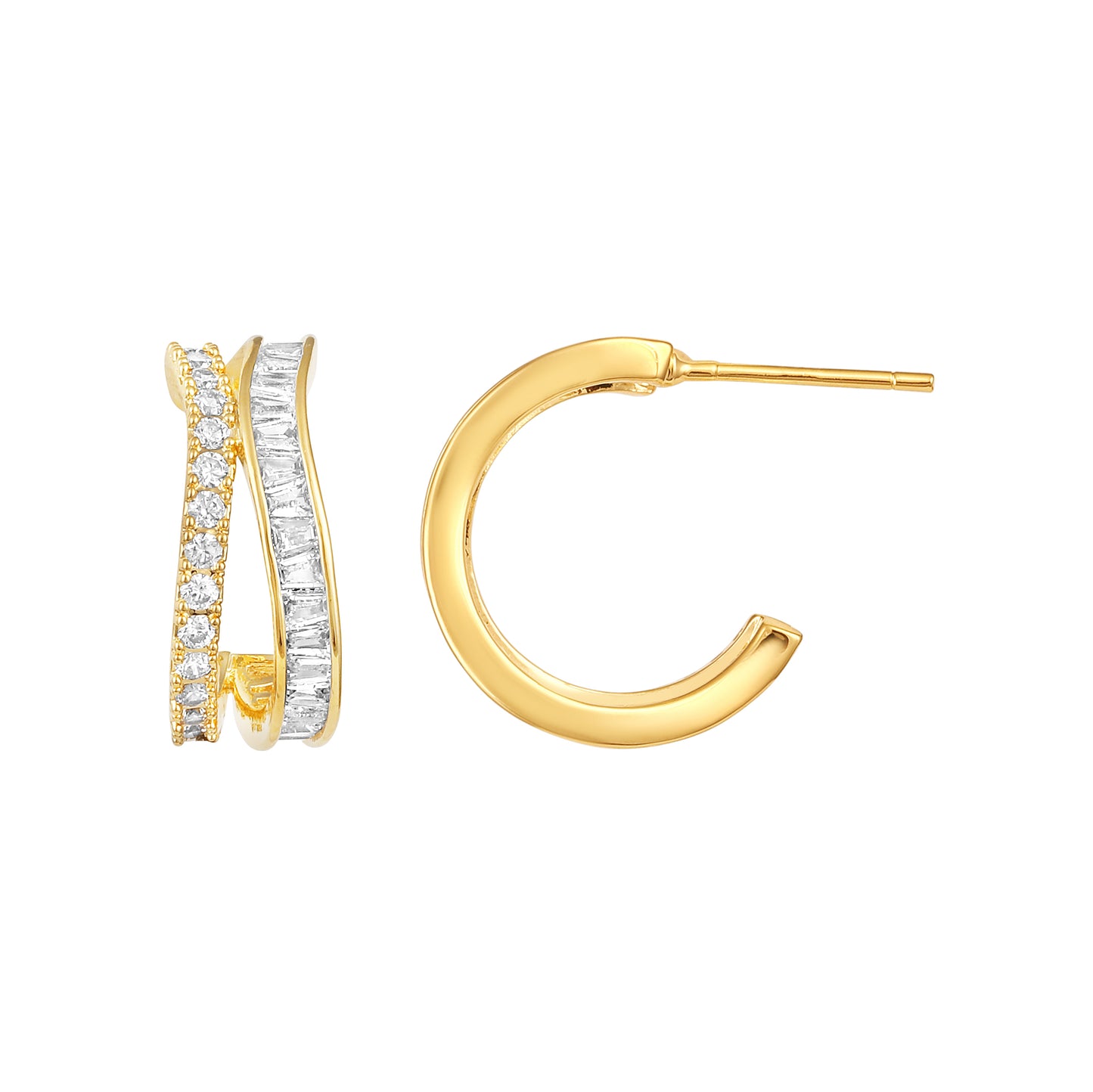 Stylish Shaped 18KT Gold Plated Dual-Cut Zircon Drop Earring