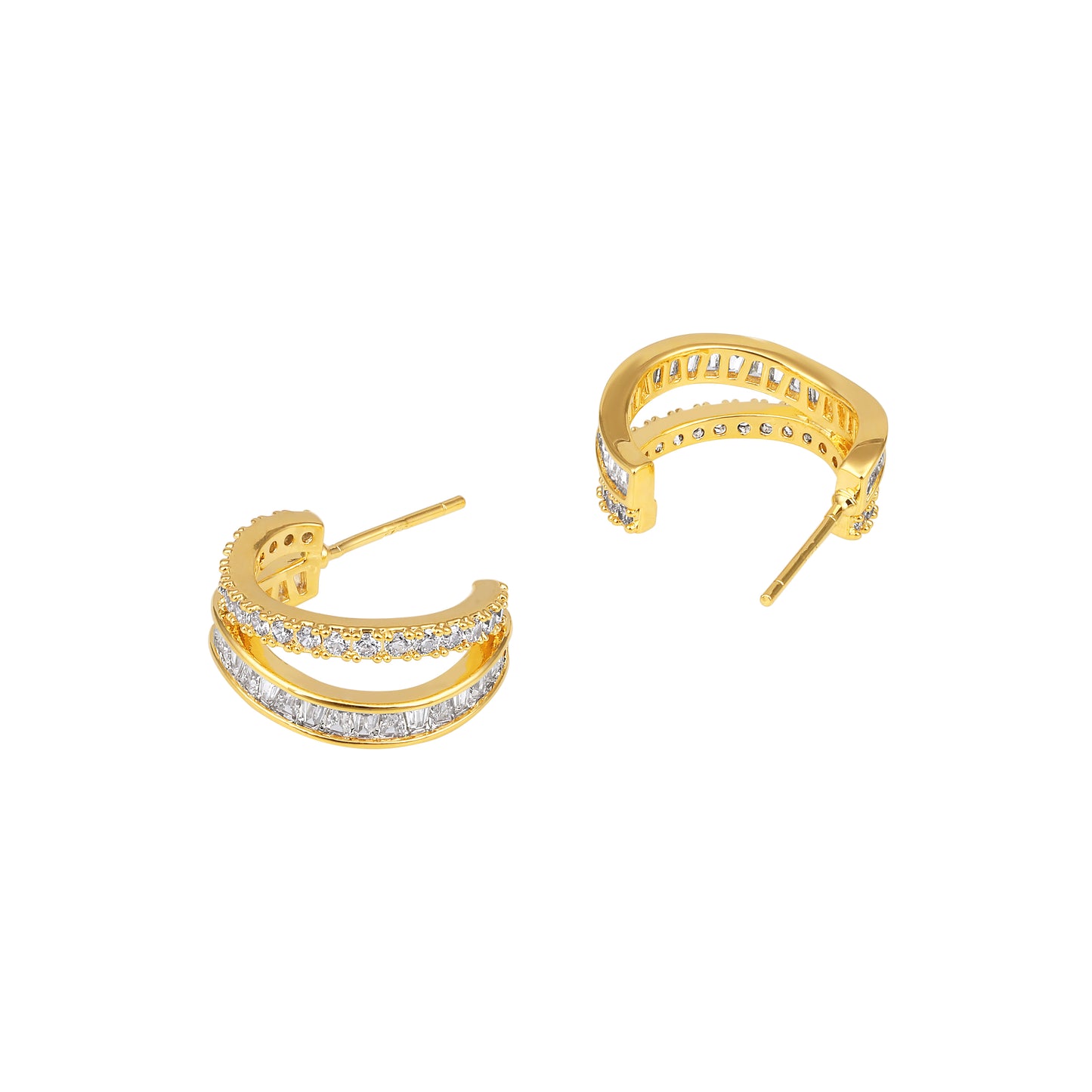 Stylish Shaped 18KT Gold Plated Dual-Cut Zircon Drop Earring
