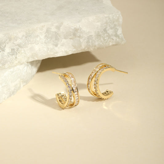 Stylish Shaped 18KT Gold Plated Dual-Cut Zircon Drop Earring