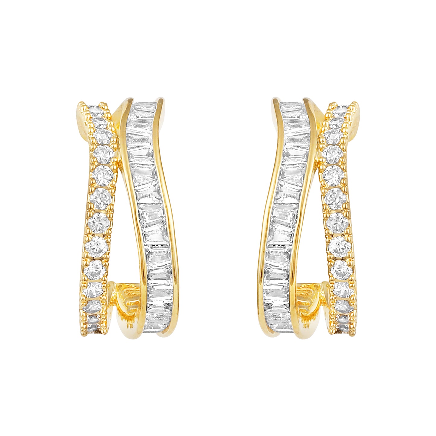 Stylish Shaped 18KT Gold Plated Dual-Cut Zircon Drop Earring