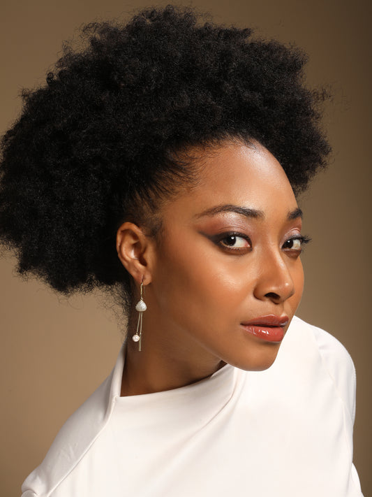 Dangling Pearl Bar Drop 18KT Gold Plated Earring