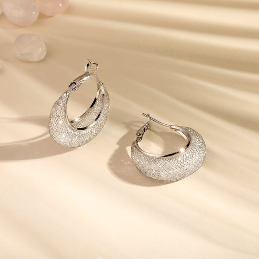 Stylish Woven Gleam Silver Plated Zircon Clip-On Earring