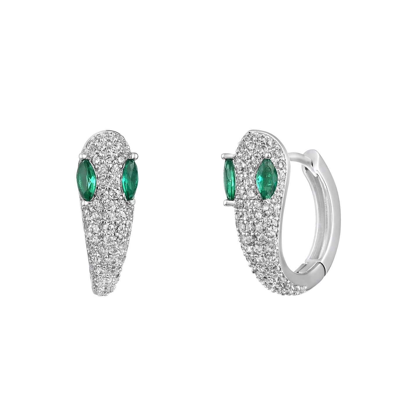Green Eyed Snake Silver Plated Zircon Clip-On Earring