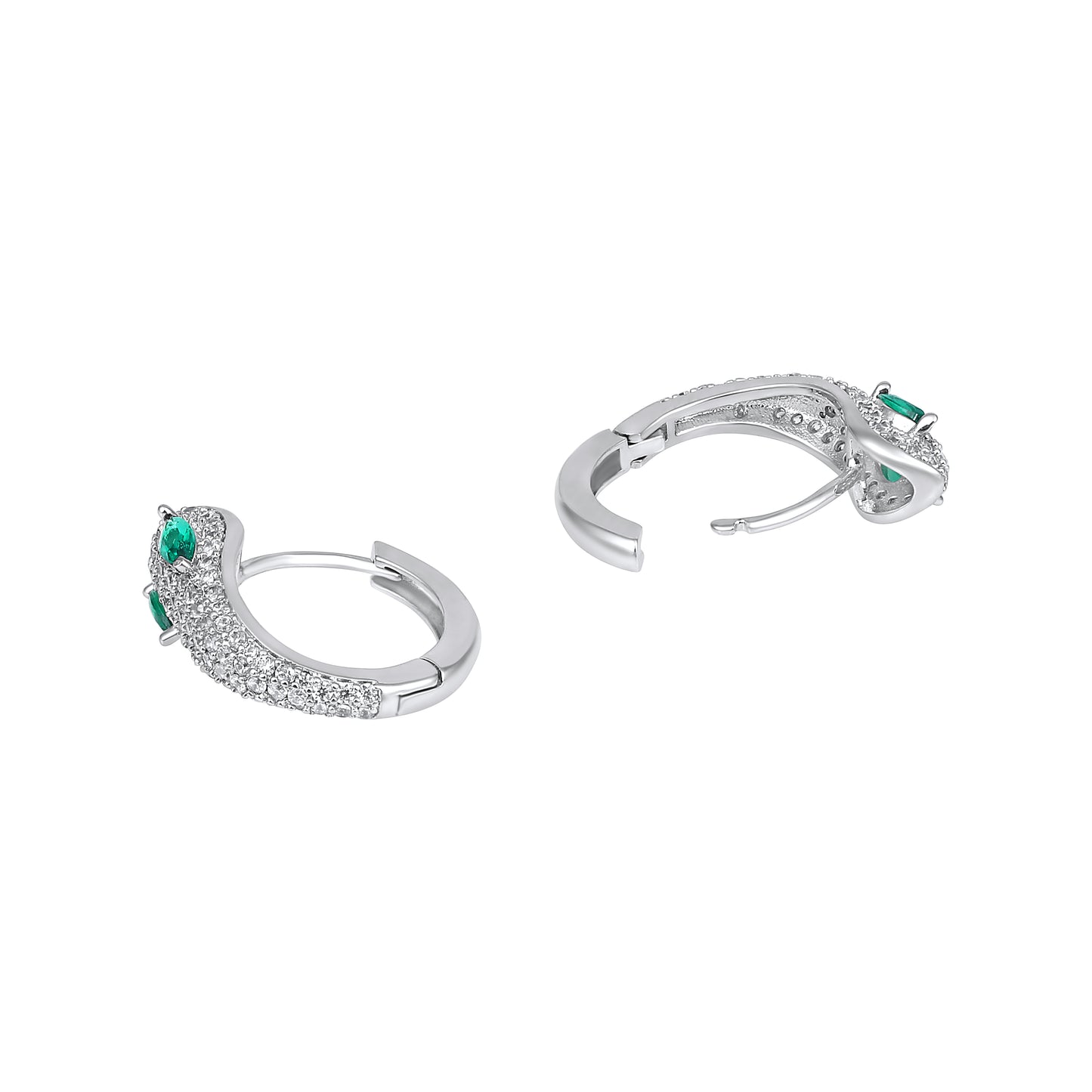 Green Eyed Snake Silver Plated Zircon Clip-On Earring