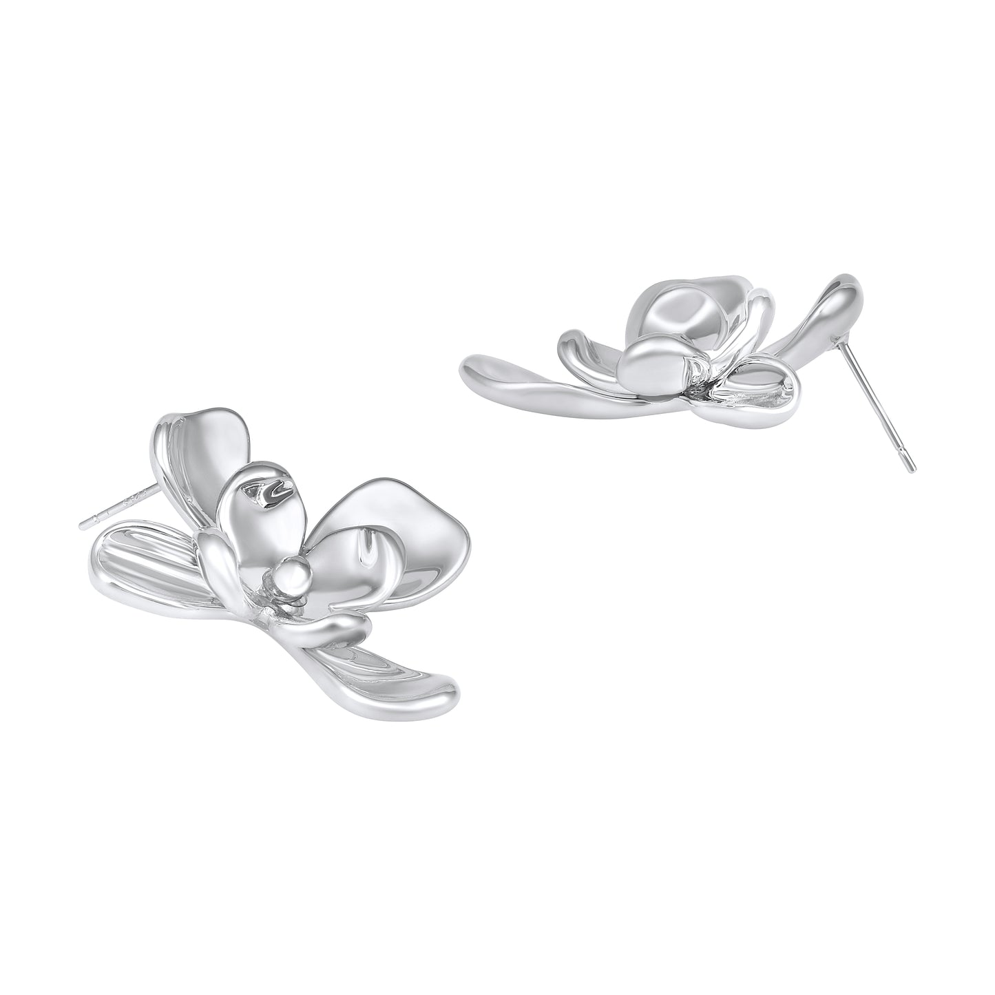 Petal Glow Design Silver Plated Floral Stud Earring