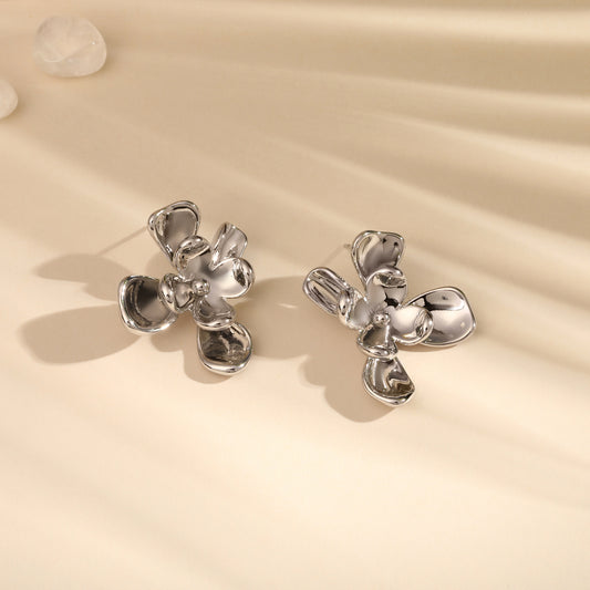 Petal Glow Design Silver Plated Floral Stud Earring