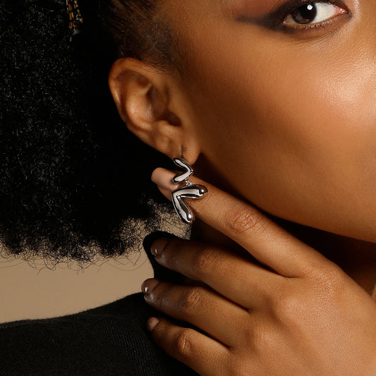 Double"V" Shaped Abstract Silver Plated Dangle Earring