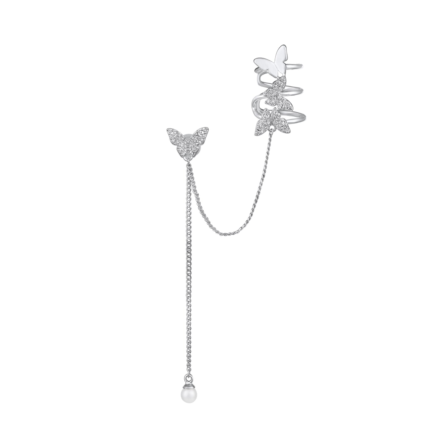 Wing Chain Butterfly Design Silver Plated Zircon Ear Cuff