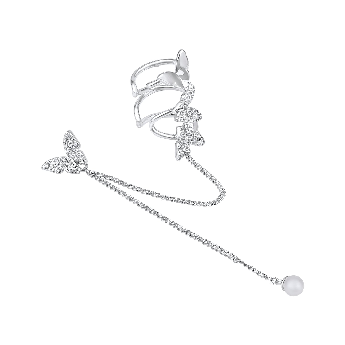 Wing Chain Butterfly Design Silver Plated Zircon Ear Cuff