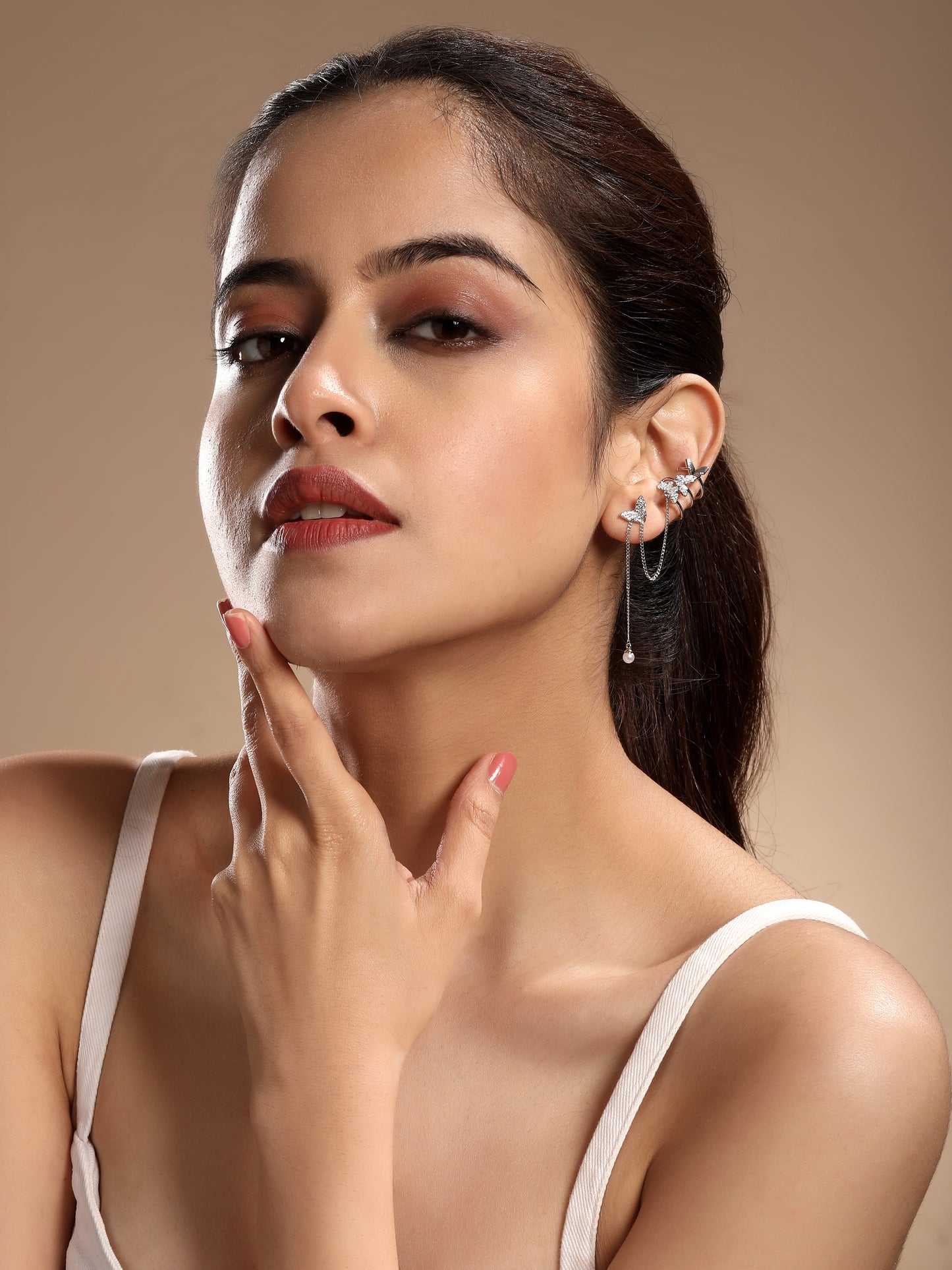 Wing Chain Butterfly Design Silver Plated Zircon Ear Cuff