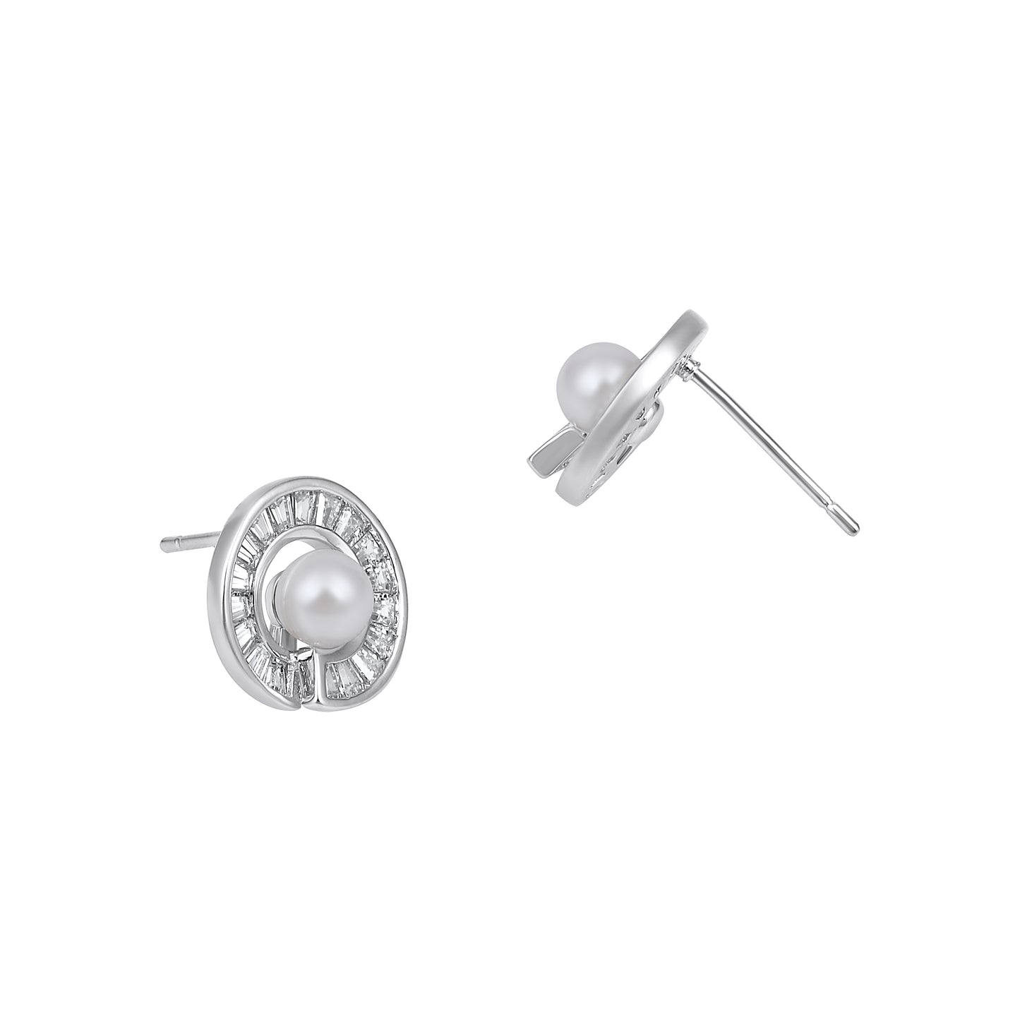 Round Shape Silver Plated Pearl Stud Earring